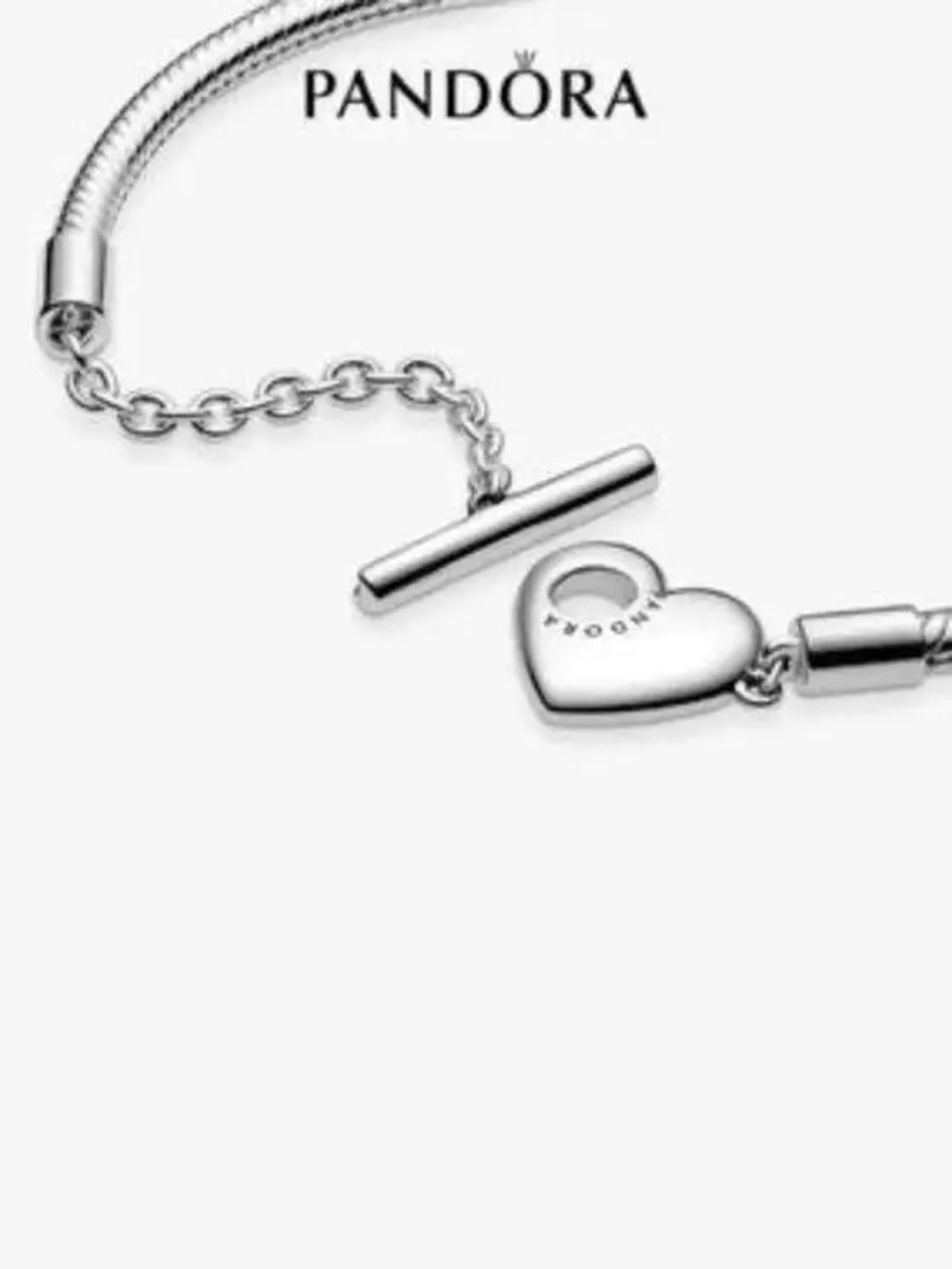 Pandora Moments Heart T-Bar Sterling Silver Snake Bracelet